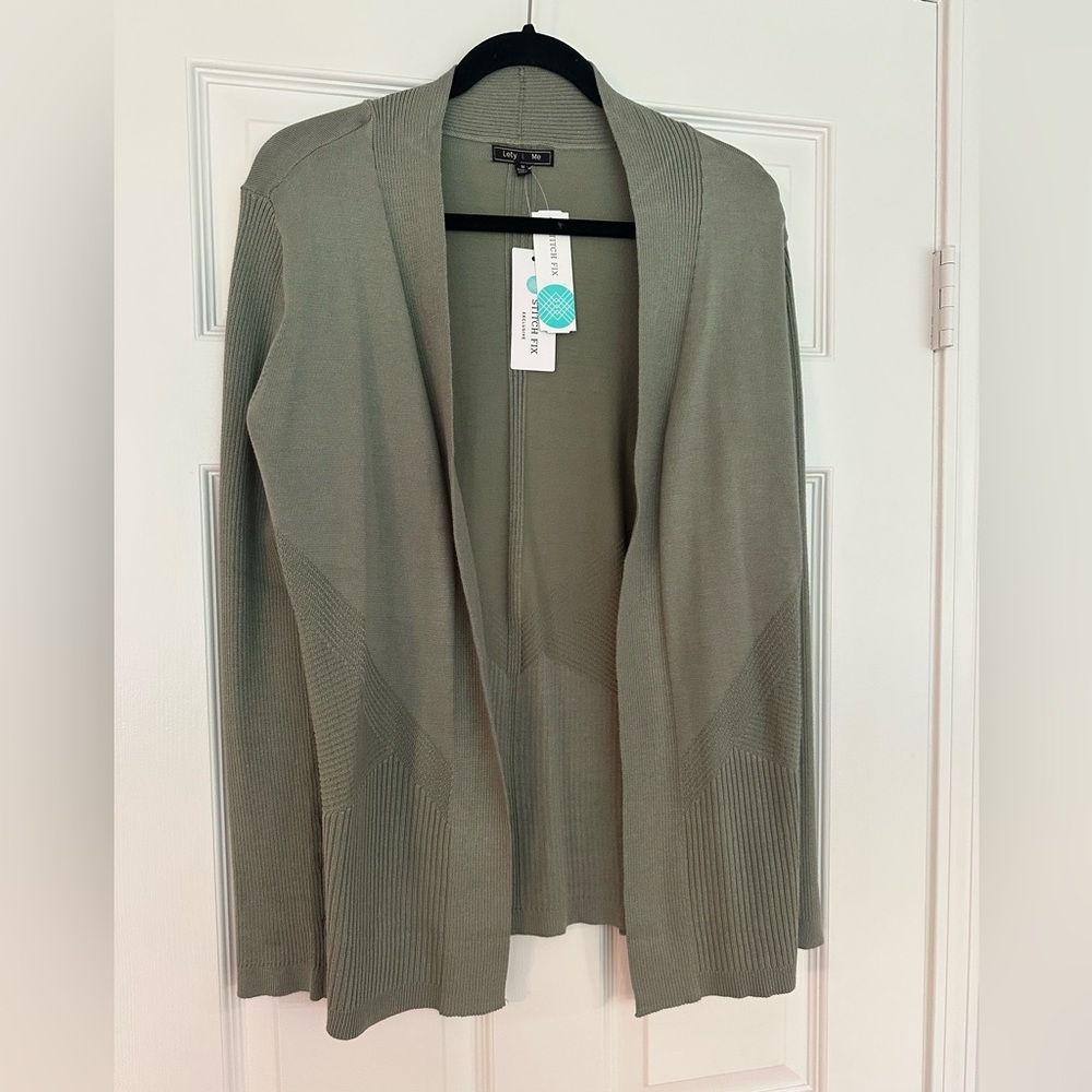 Green Open-Front Cardigan Sweater Lightweight Knit - Picture 6 of 10